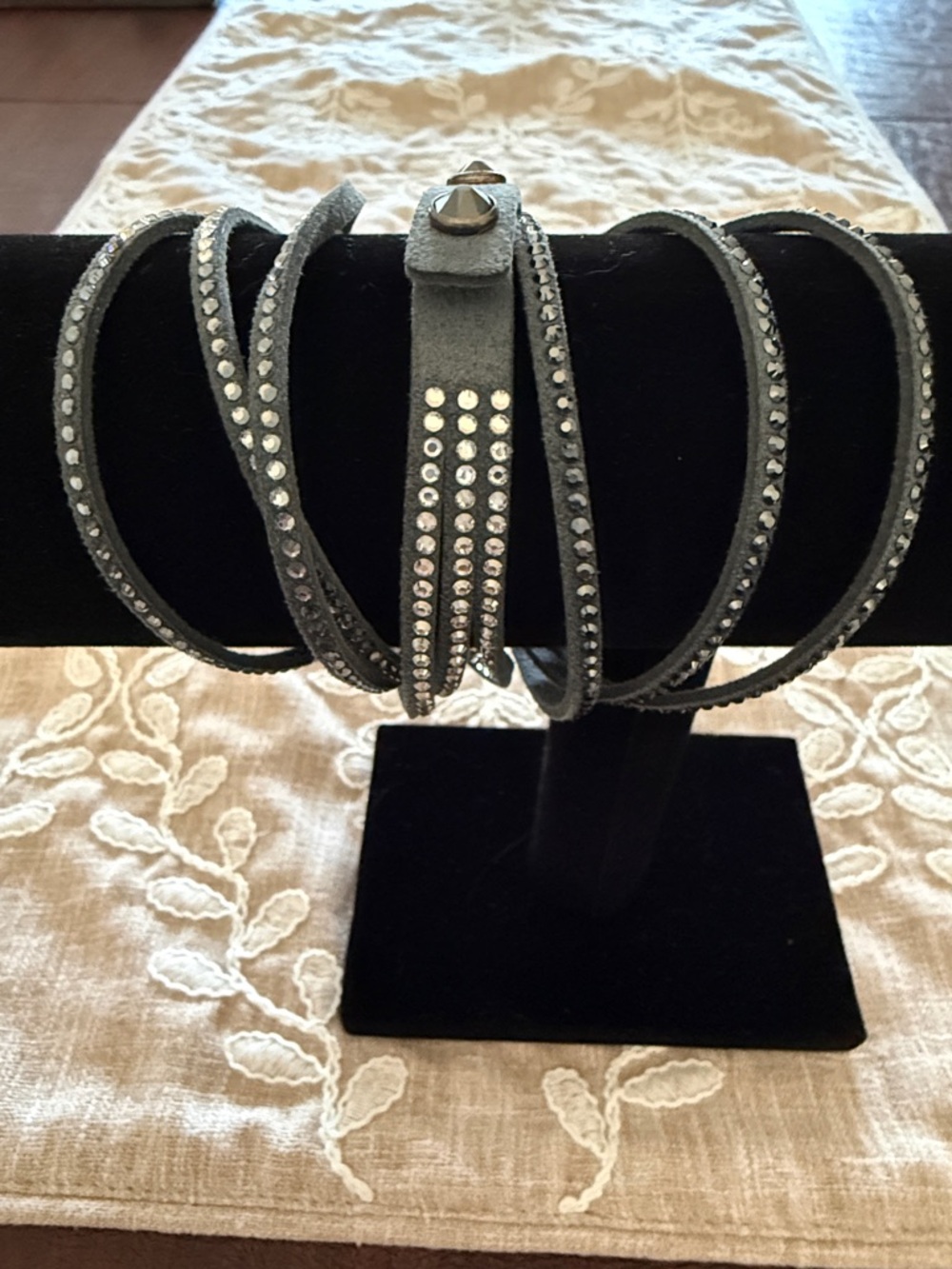 Touchstone Crystal Gray Wrap Bracelet with Clear Crystals